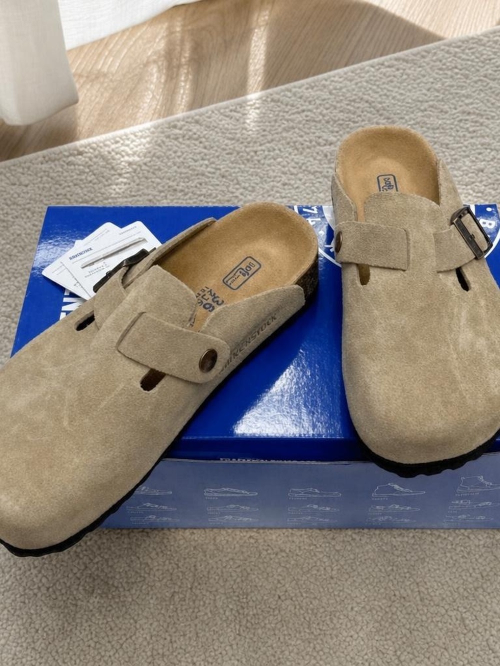 Birkenstock women's Boston Clog in Sand Suede with Metal Buckle - Picture 3 of 4